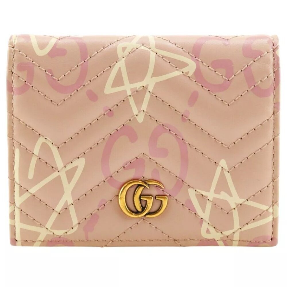GUCCI Compact wallet Bi-Fold Wallet 449421 GG ghost Card Case pink leather... - Picture 1 of 9